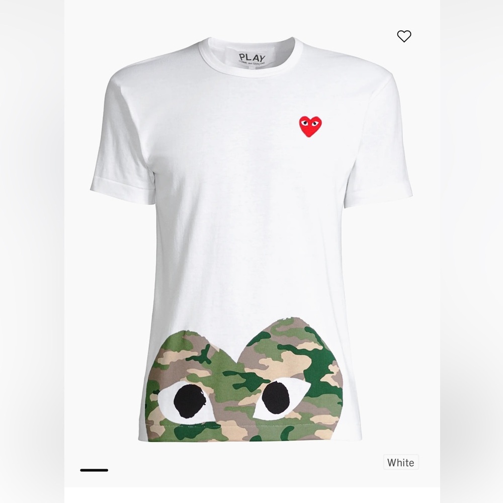 Comme De Garçon PLAY White and Camouflage Heart Women's Tee